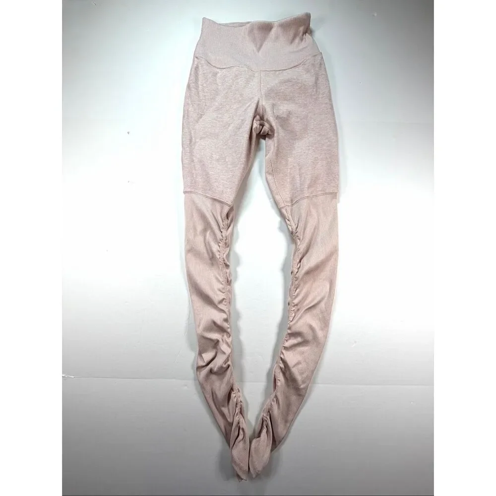 Alo Yoga High-Waist Alosoft Goddess Leggings Light Pink Ribbed Size XS Ribbed